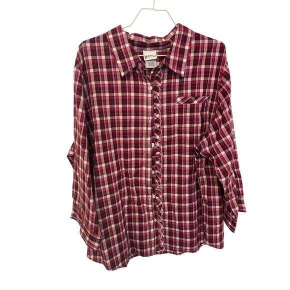 Venezia Cotton 1X Equestrian Country Button Up Ranch Cottagecore Farmer Blouse - Picture 1 of 4